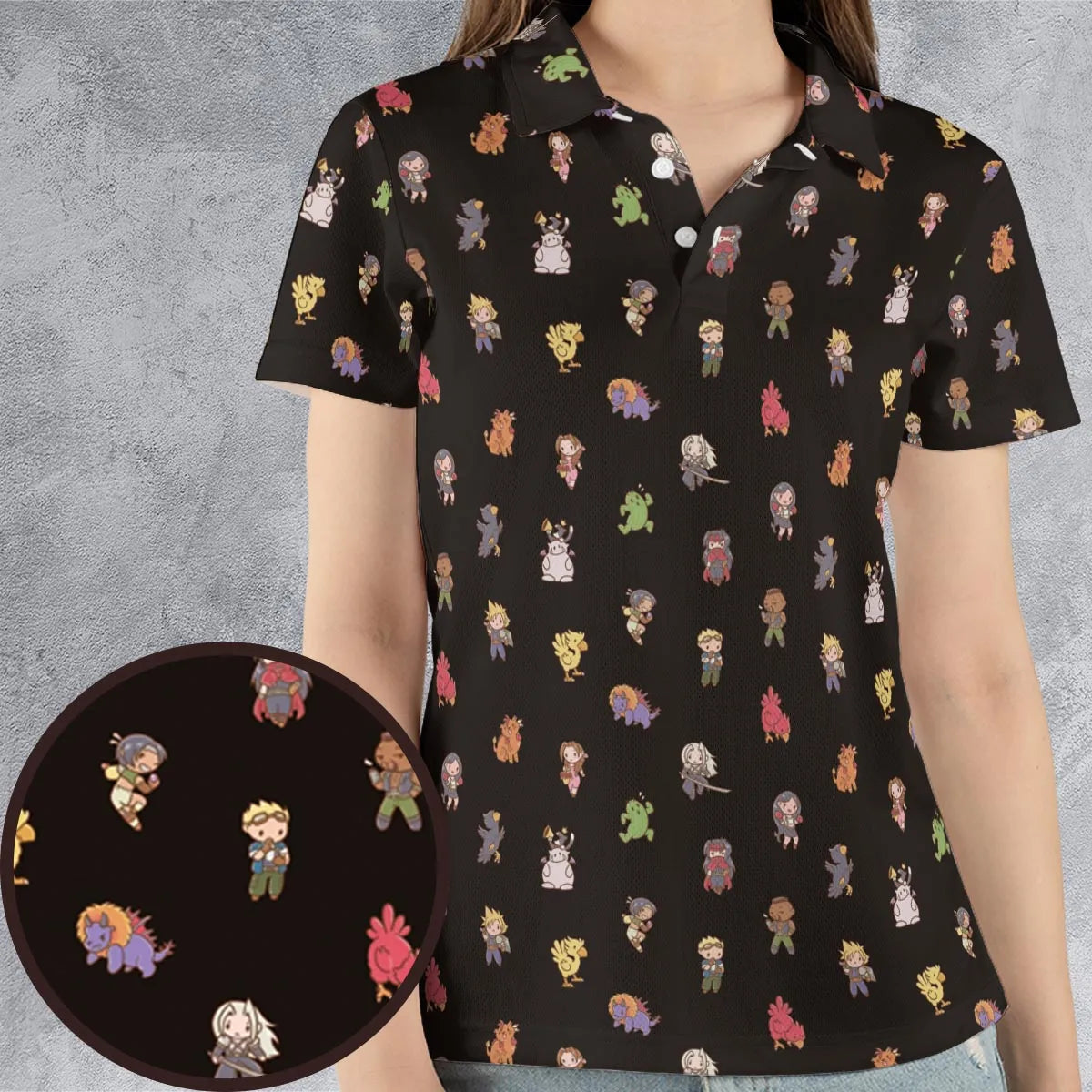 Final Fantasy Characters Pattern AOP Men/Women Polo Shirt
