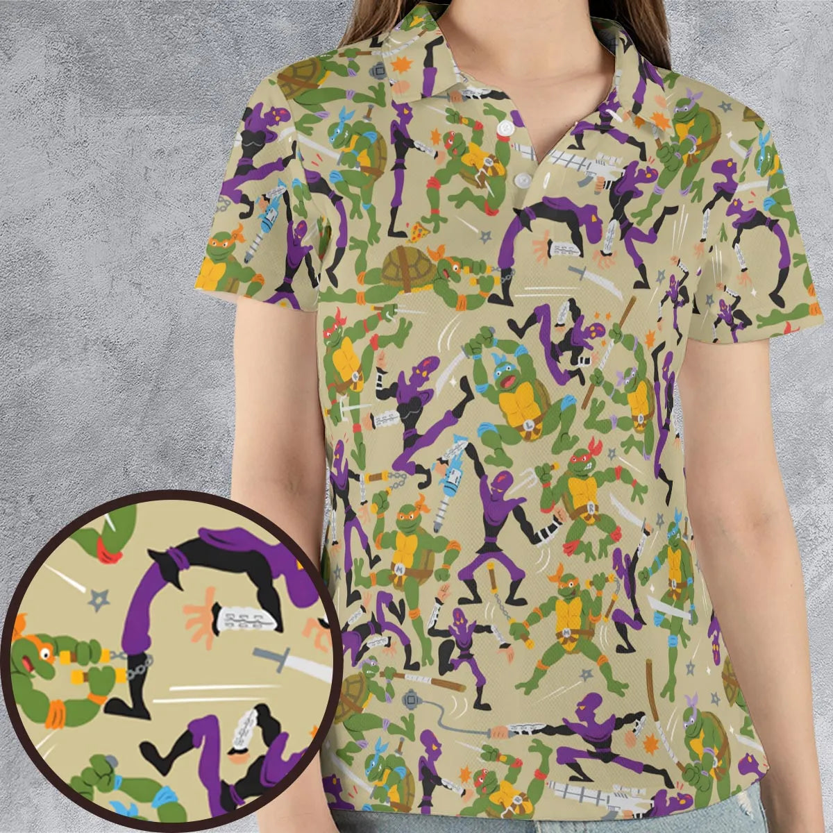Green and Purple Battle TMNT AOP Men/Women Polo Shirt