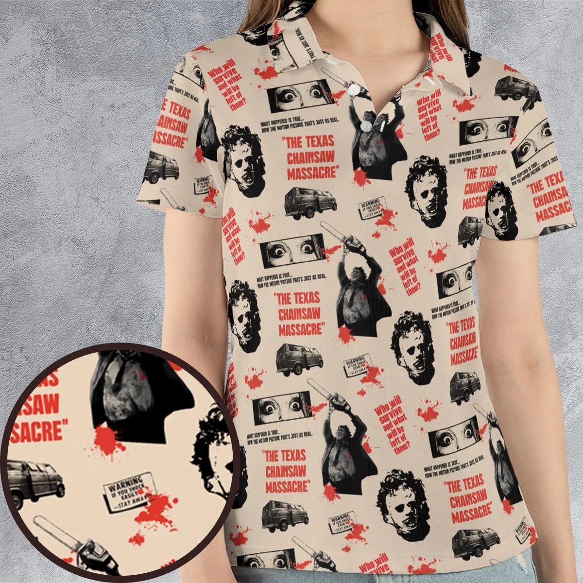 Leatherface The Texas Chainsaw Massacre Horror Pattern AOP Men/Women Polo Shirt