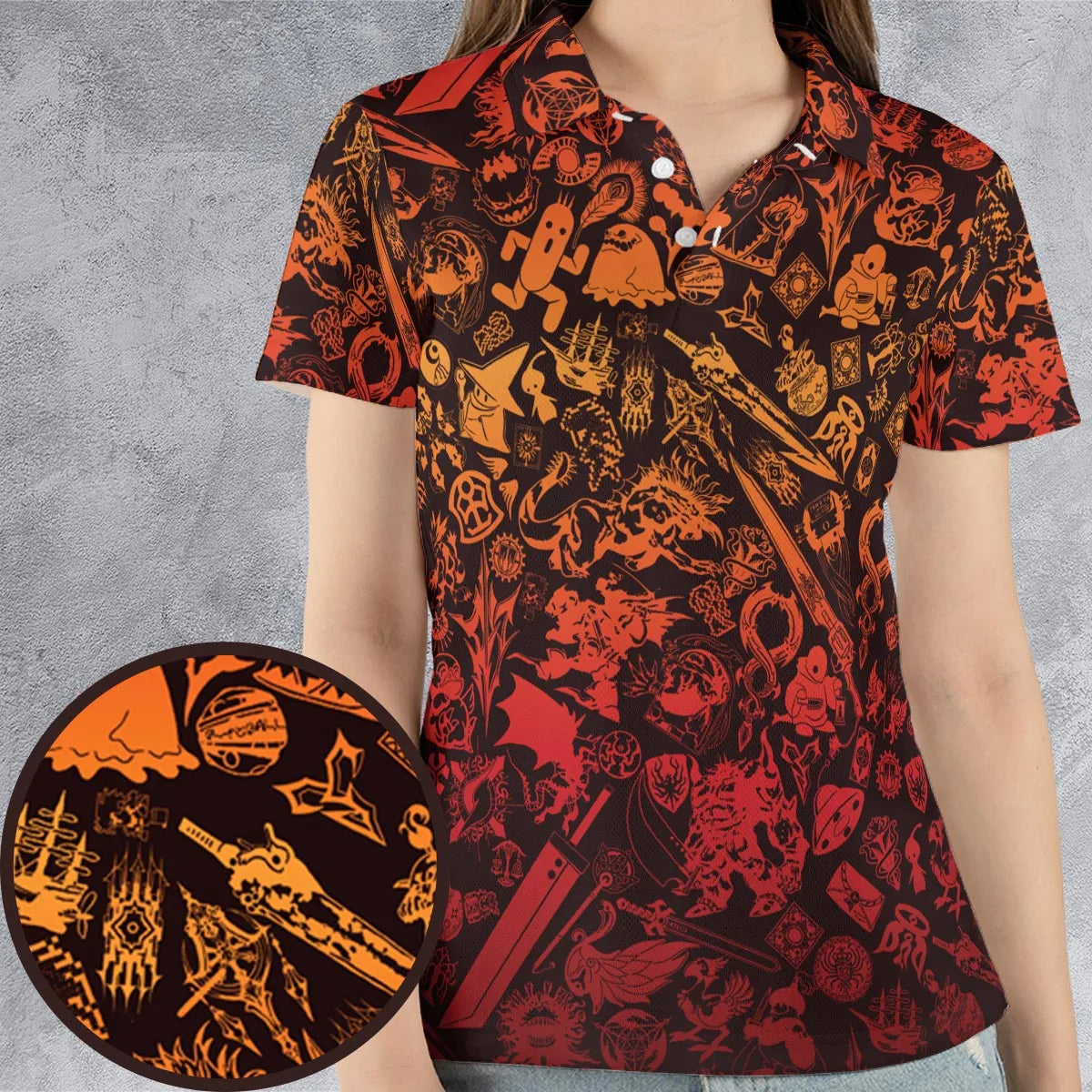 Red Moggle Final Fantasy AOP Men/Women Polo Shirt