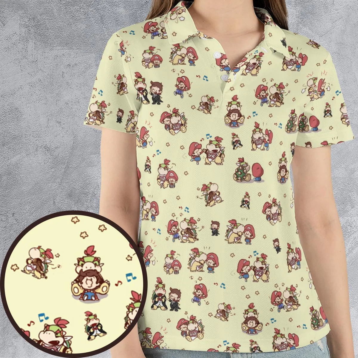 So Cute Bowser and Mario Pattern AOP Men/Women Polo Shirt