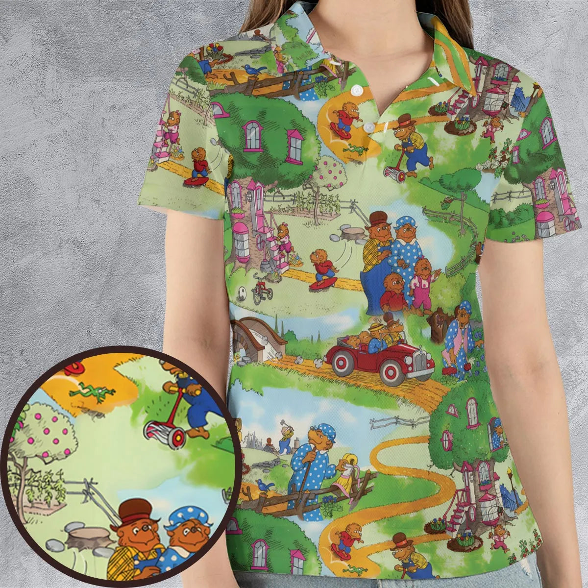 A Big Treehouse Berenstain Bears AOP Men/Women Polo Shirt