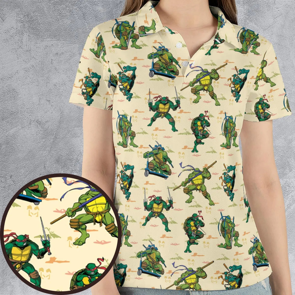 TMNT Characters Weapon Pattern AOP Men/Women Polo Shirt