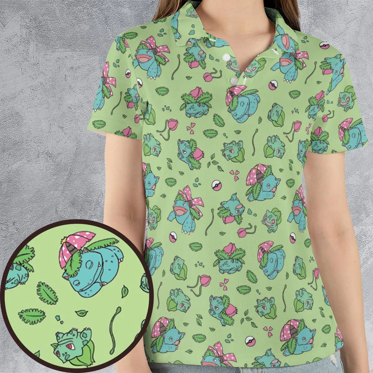 Venusaur Ivysaur and Bulbasaur Pokemon AOP Men/Women Polo Shirt