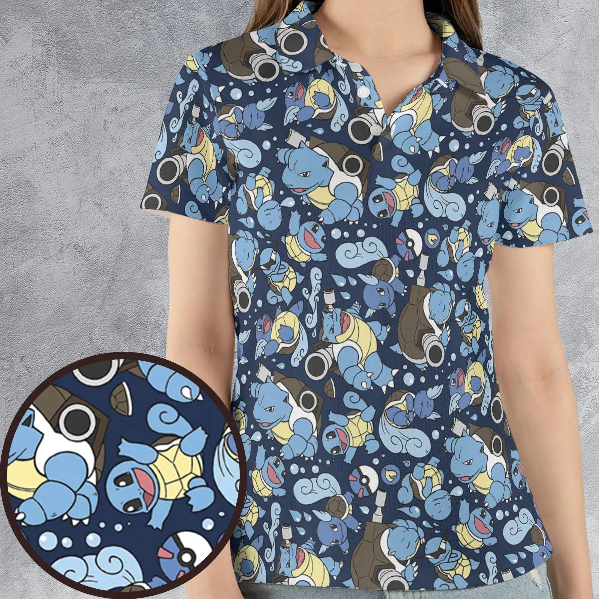 Blastoise Wartortle Squirtle Pokemon Pattern AOP Men/Women Polo Shirt