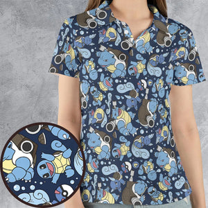 Blastoise Wartortle Squirtle Pokemon Pattern AOP Men/Women Polo Shirt
