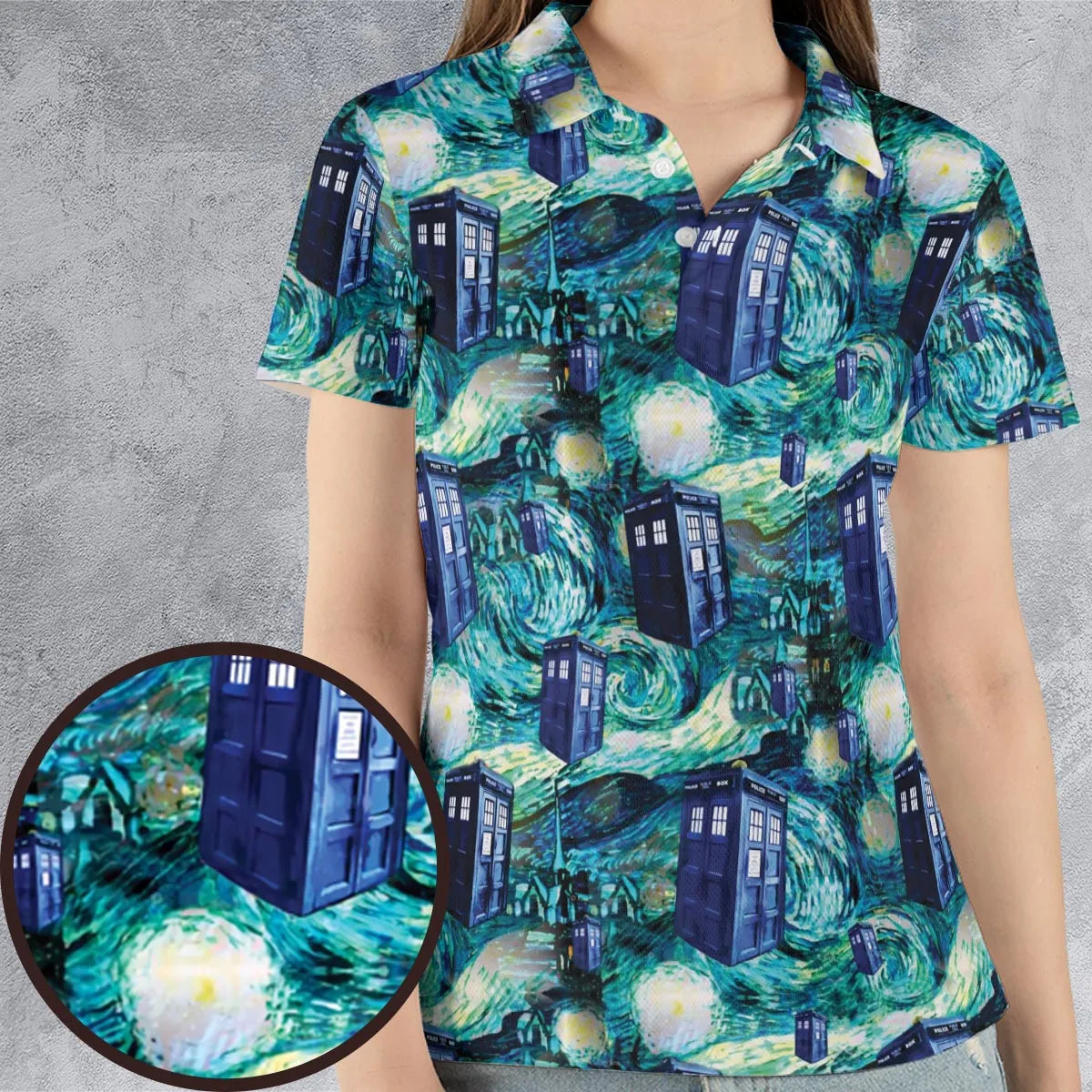 Tardis Starry Night Doctor Who AOP Men/Women Polo Shirt