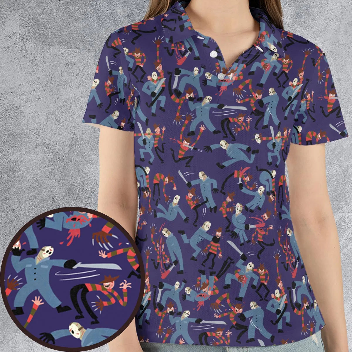 The Battle Freddy vs Jason Nightmare on Elm Street Friday the 13th AOP Men/Women Polo Shirt