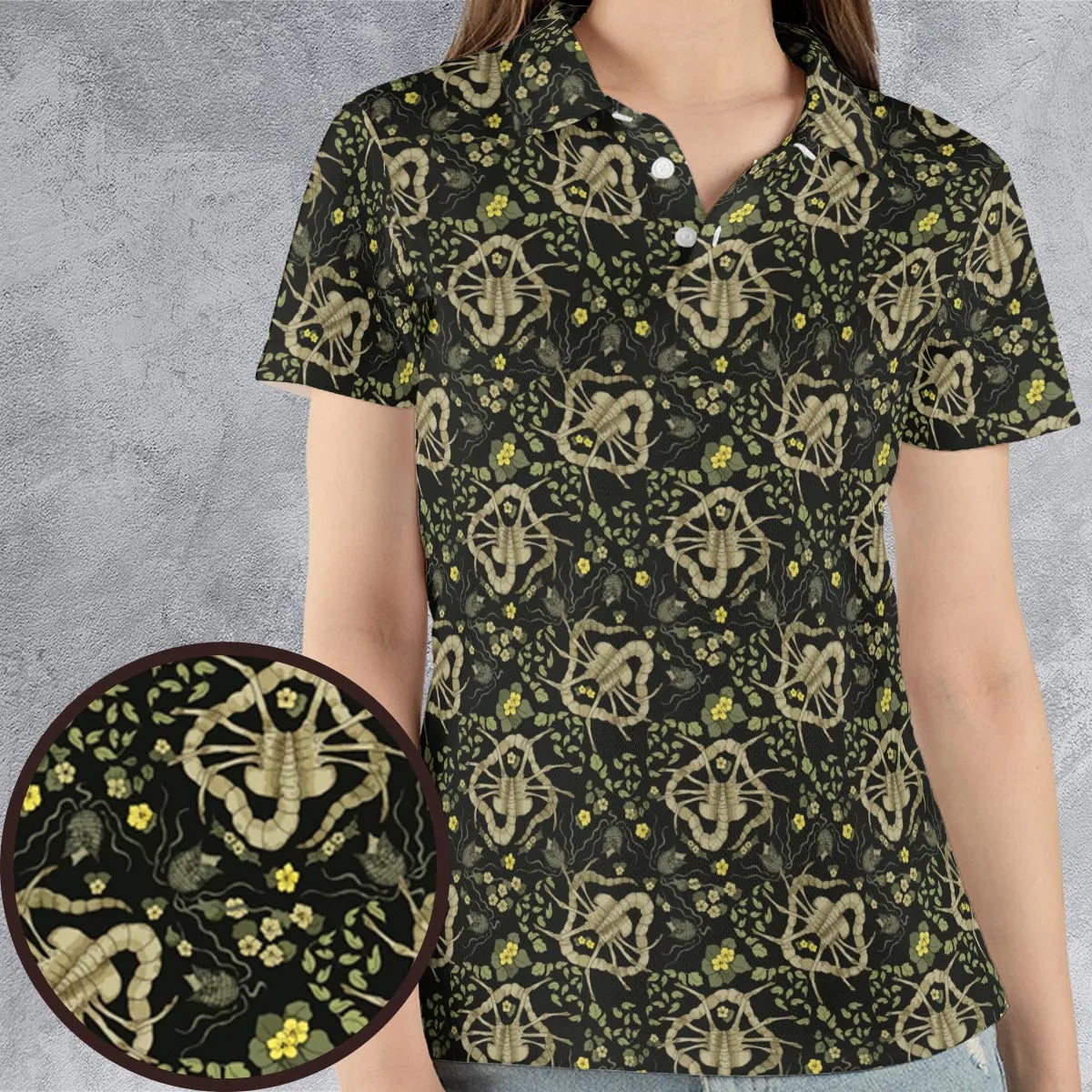 Facehugger Flower Pattern Alien AOP Men/Women Polo Shirt