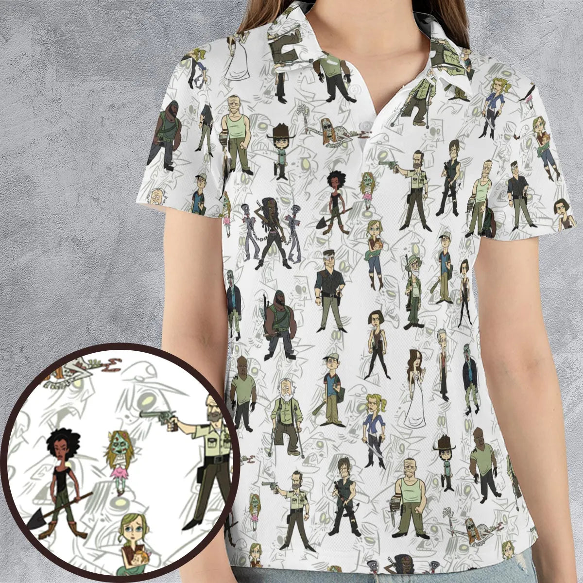 The Walking Dead Characters as Cartoons AOP Men/Women Polo Shirt