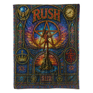 Rush 2112 Sherpa Blanket Starman Stained Glass Progressive Rock Icon Throw Blanket