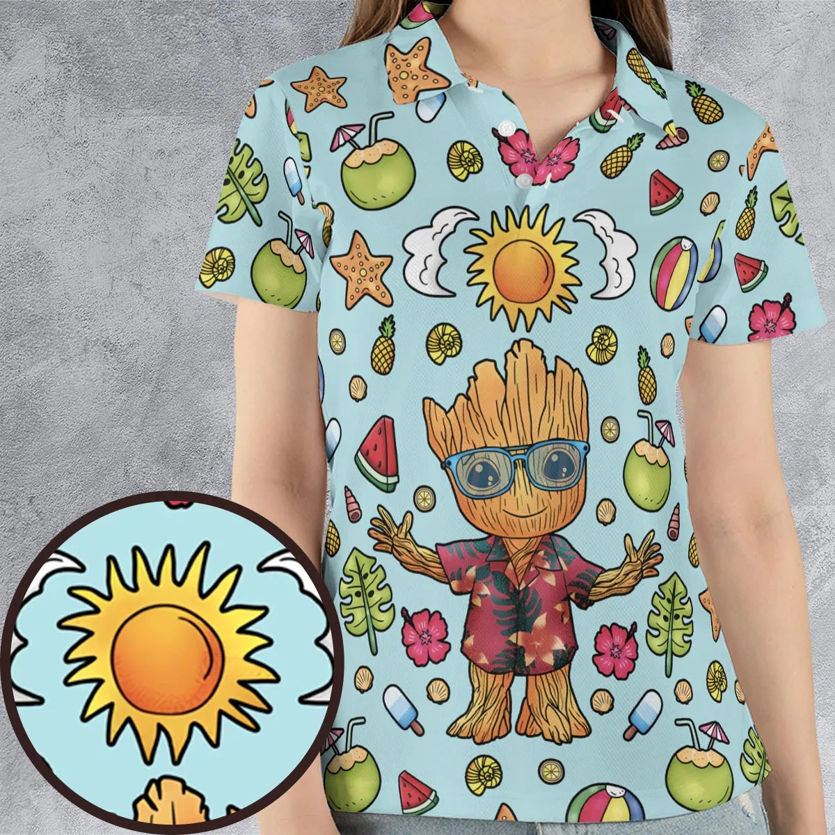 Summer Galaxy Groot AOP Men/Women Polo Shirt