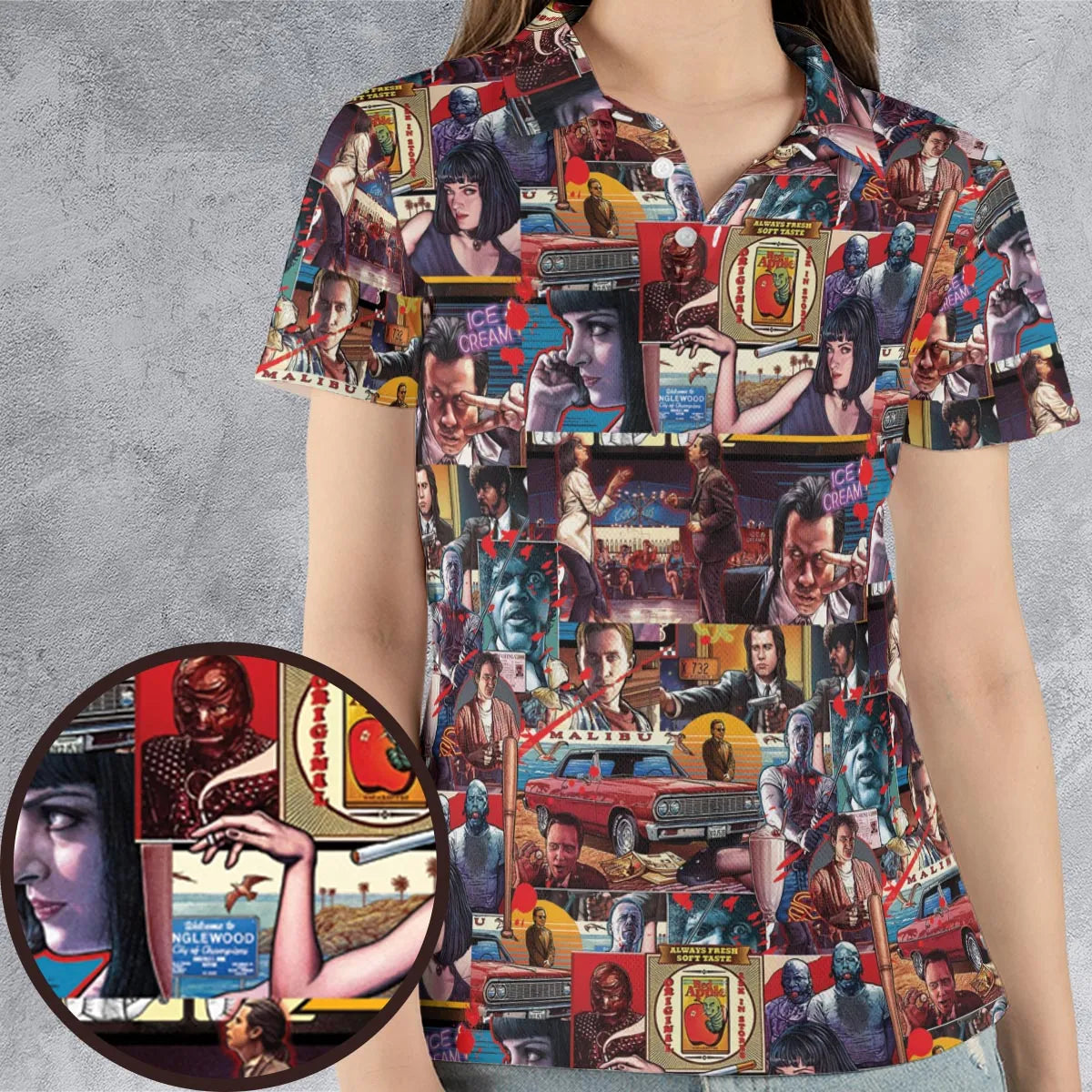 Retro Scenes Mia Wallace Vincent Vega Jules Winnfields Pulp Fiction AOP Men/Women Polo Shirt