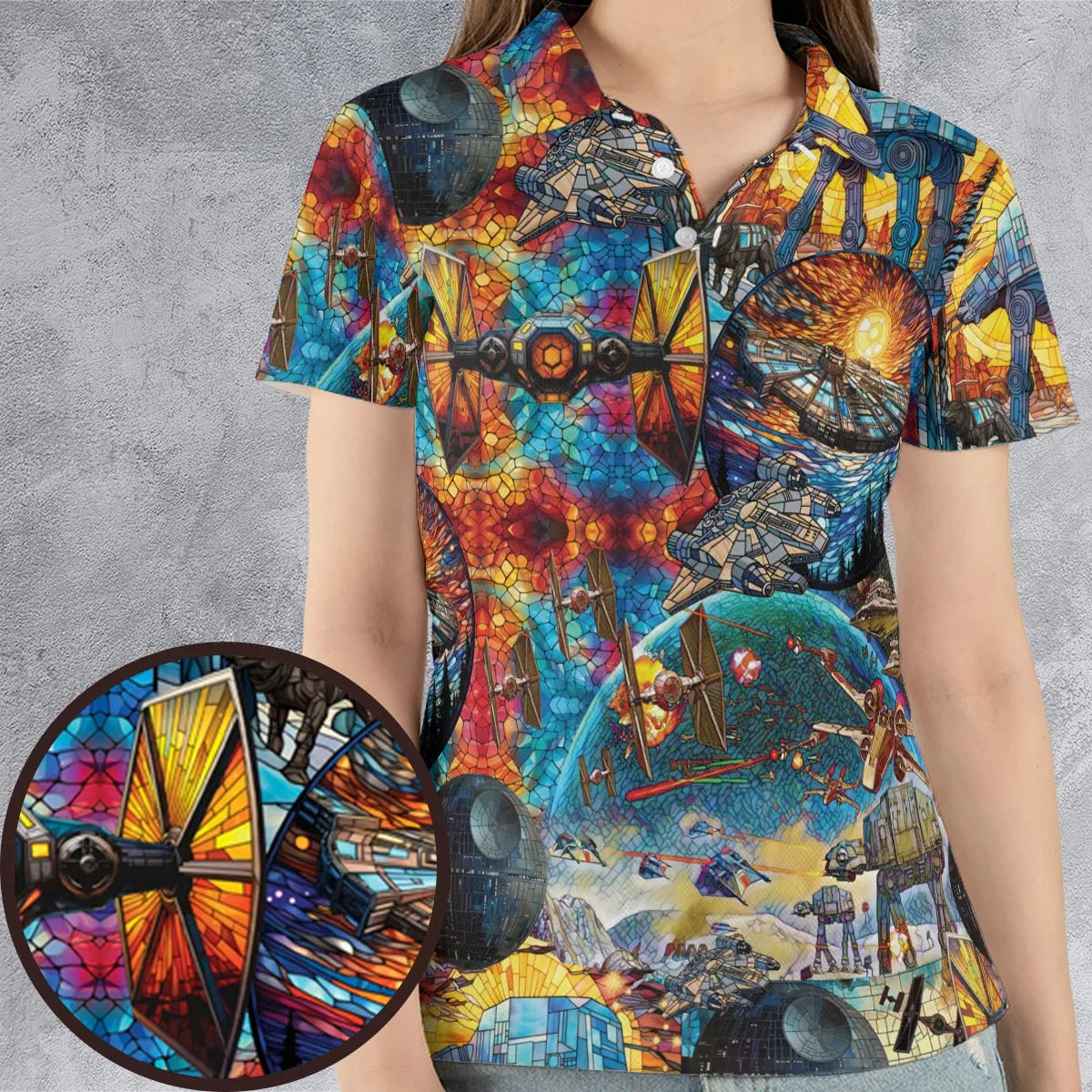 Spaceships Death Star Suncatcher Glass AOP Men/Women Polo Shirt
