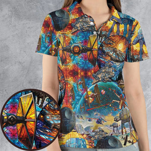 Spaceships Death Star Suncatcher Glass AOP Men/Women Polo Shirt