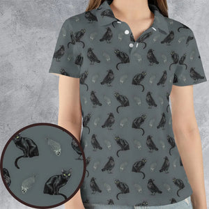 Cat and Raven Edgar Allan Poe Pattern AOP Men/Women Polo Shirt