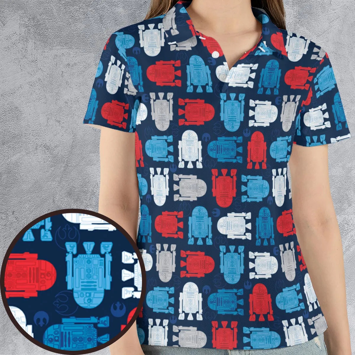 R2-D2 Star Wars 4th of July Pattern AOP Men/Women Polo Shirt