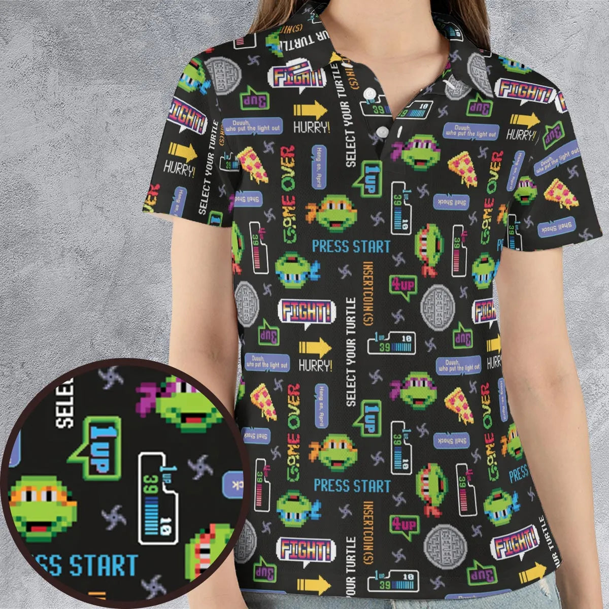 The TMNT Pixel Characters AOP Men/Women Polo Shirt