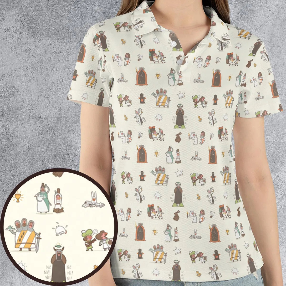 The Holy Grail Pattern Monty Python Button Down AOP Men/Women Polo Shirt