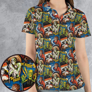 The Horror The Fright Dracula Frankenstein The Wolfman Monster Universal Pattern AOP Men/Women Polo Shirt