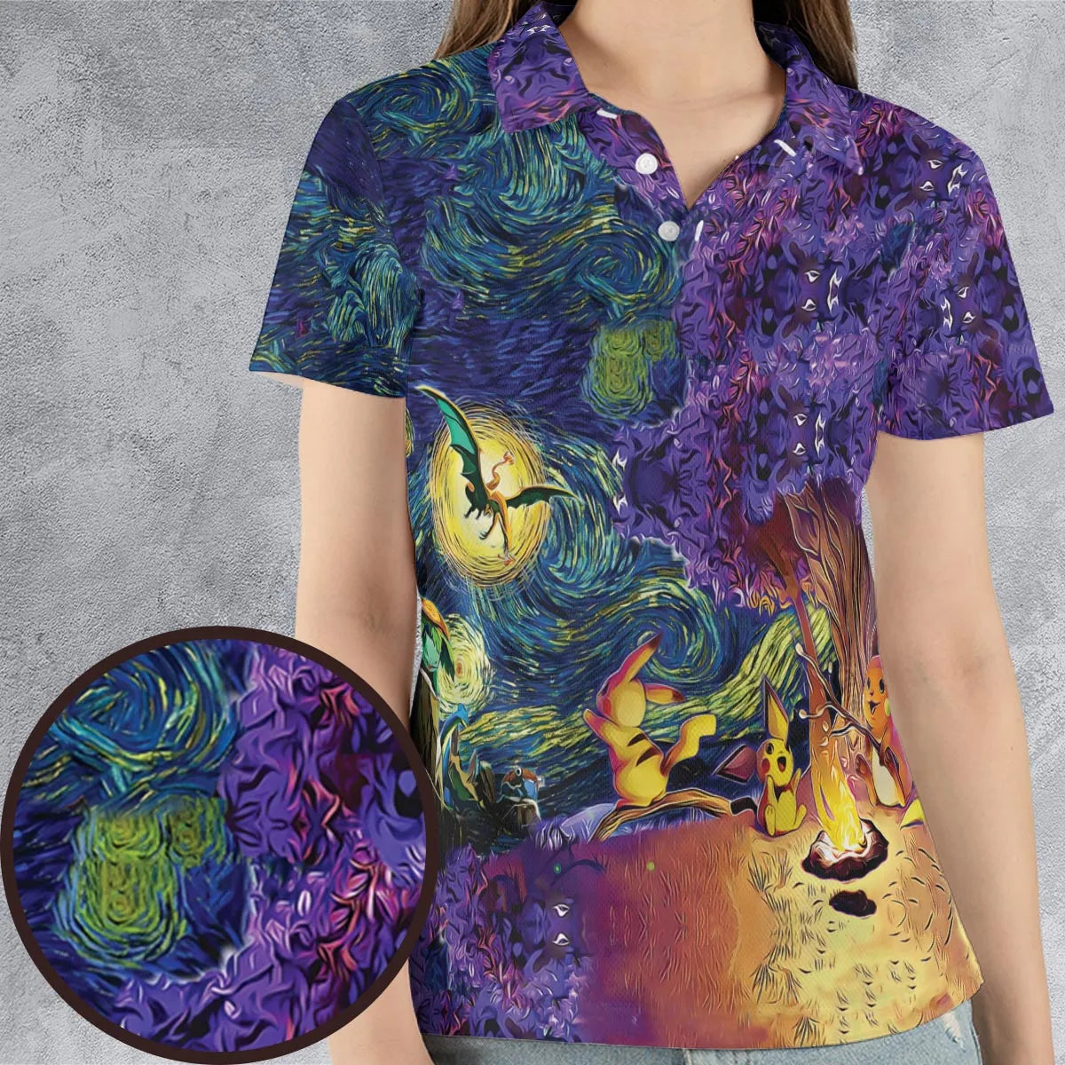 Pokemon Starry Night Campfire AOP Men/Women Polo Shirt