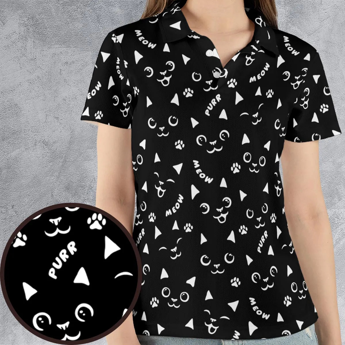 Black Cats Pattern AOP Men/Women Polo Shirt