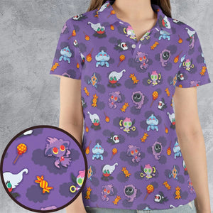 Team Purple Pokemon Pattern AOP Men/Women Polo Shirt