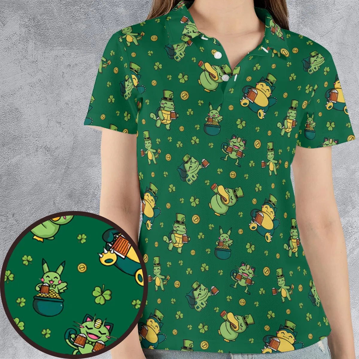 Happy St. Patrick day Pokemon Green AOP Men/Women Polo Shirt