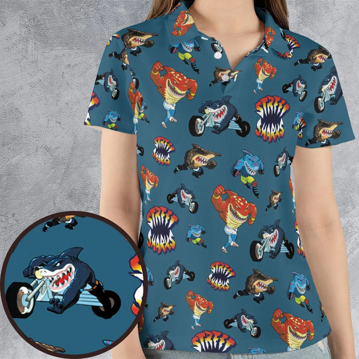 Ripster Slash Street Sharks AOP Men/Women Polo Shirt