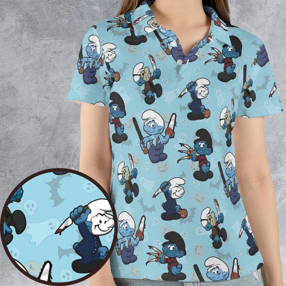 Horror Smurfs AOP Men/Women Polo Shirt