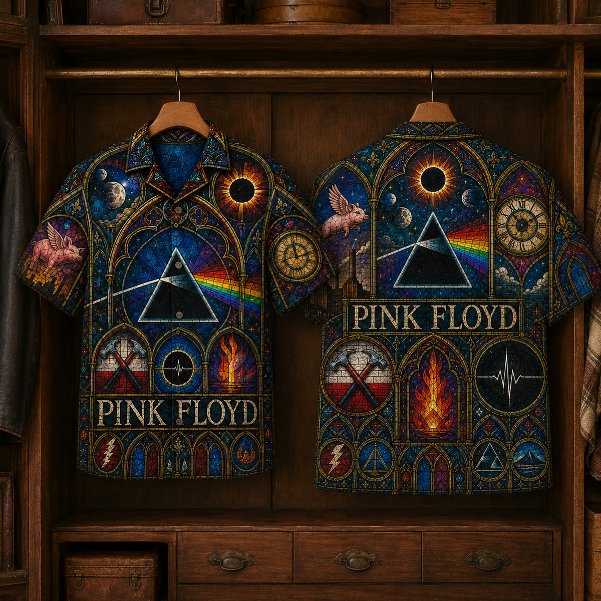 Pink Floyd Hawaiian Shirt - Stained Glass Progressive Rock All-Over Print Button-Up Shirt