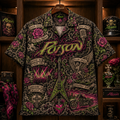 Poison Hawaiian Shirt - Glam Metal Rock Band Button Up Shirt with Every Rose Has Its Thorn, Talk Dirty and Unskinny Bop Art (Copy)