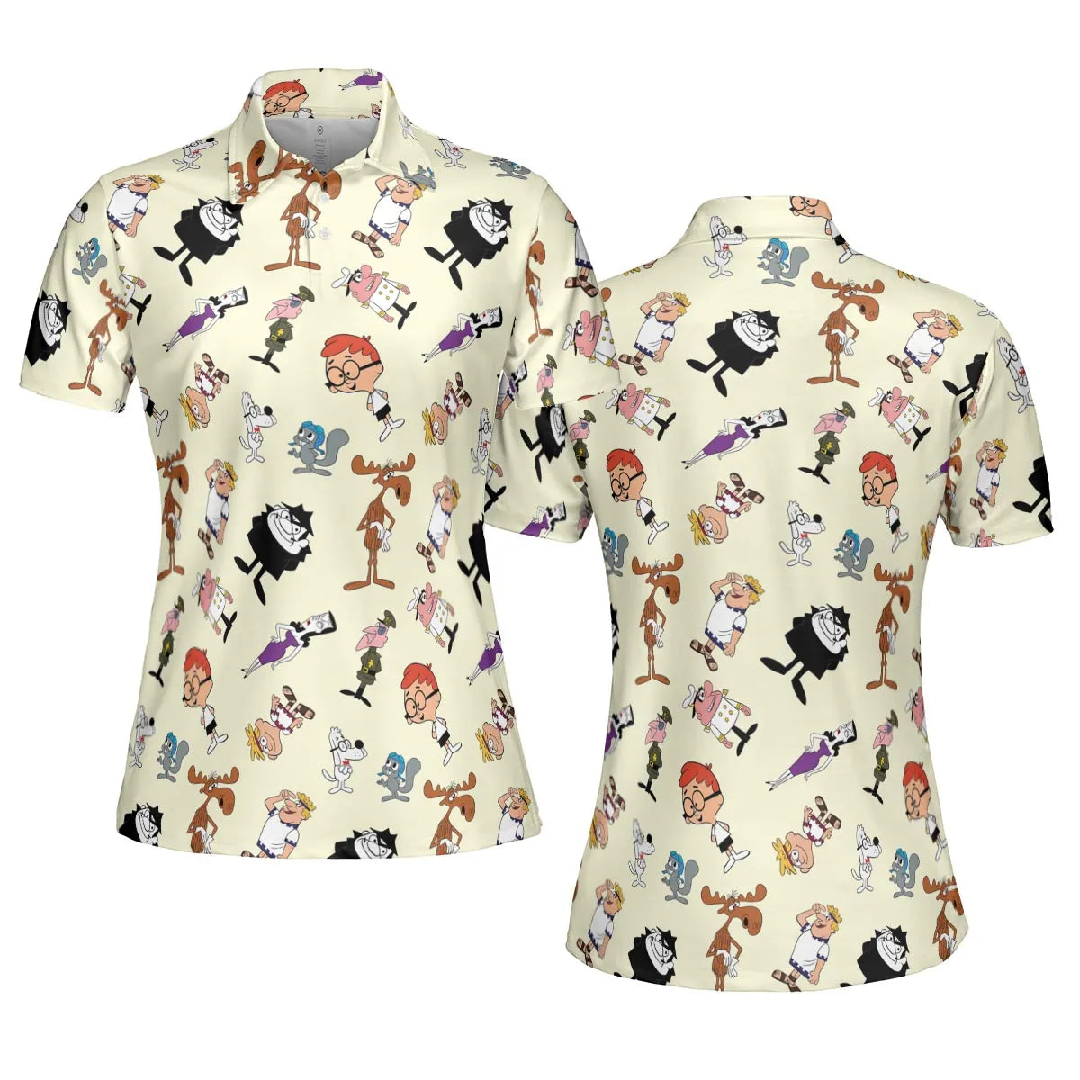 60s The Adventures Of Rocky And Bullwinkle and Friends AOP Men/Women Polo Shirt