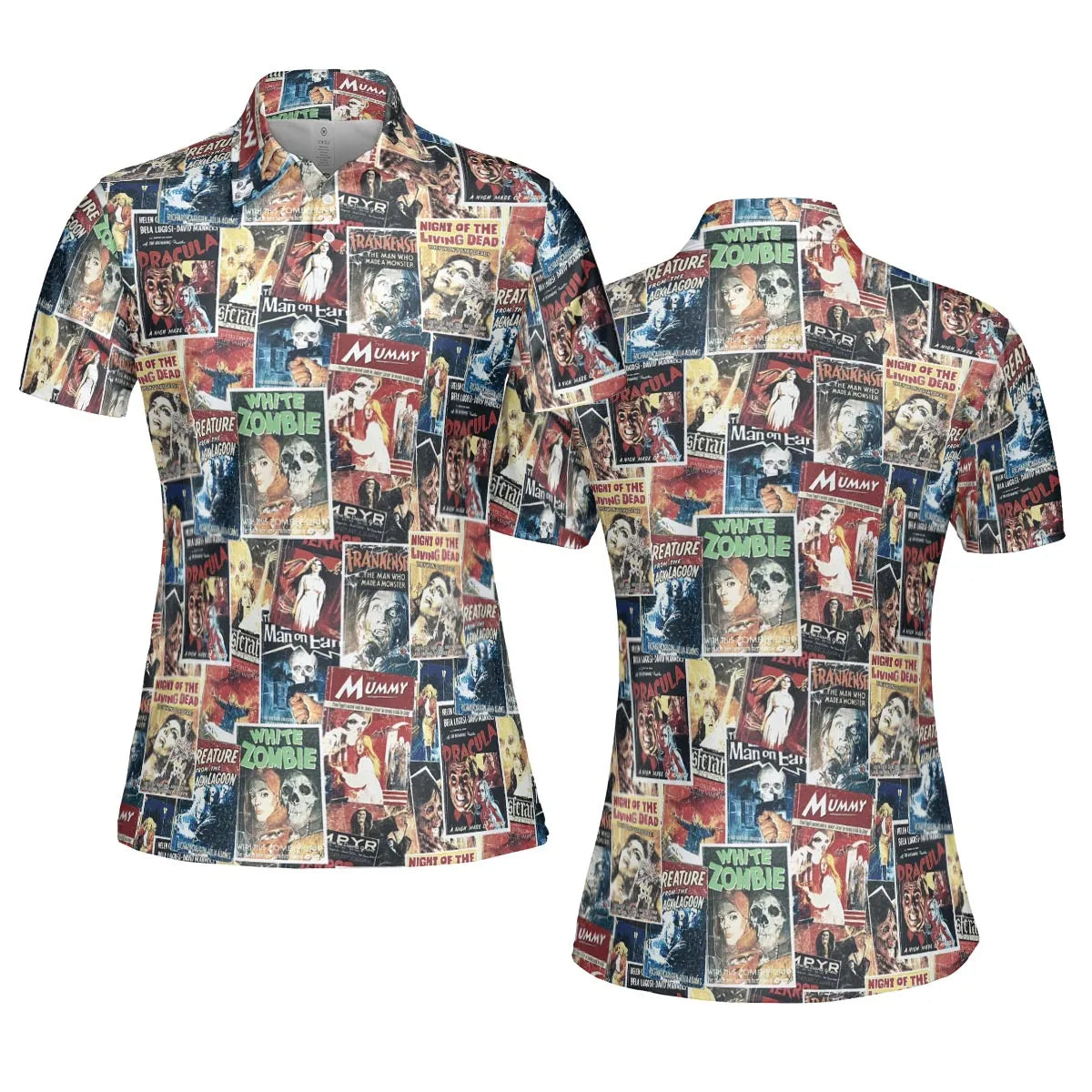 Pioneering '50s Classics Monster Hammer Horror Films AOP Men/Women Polo Shirt