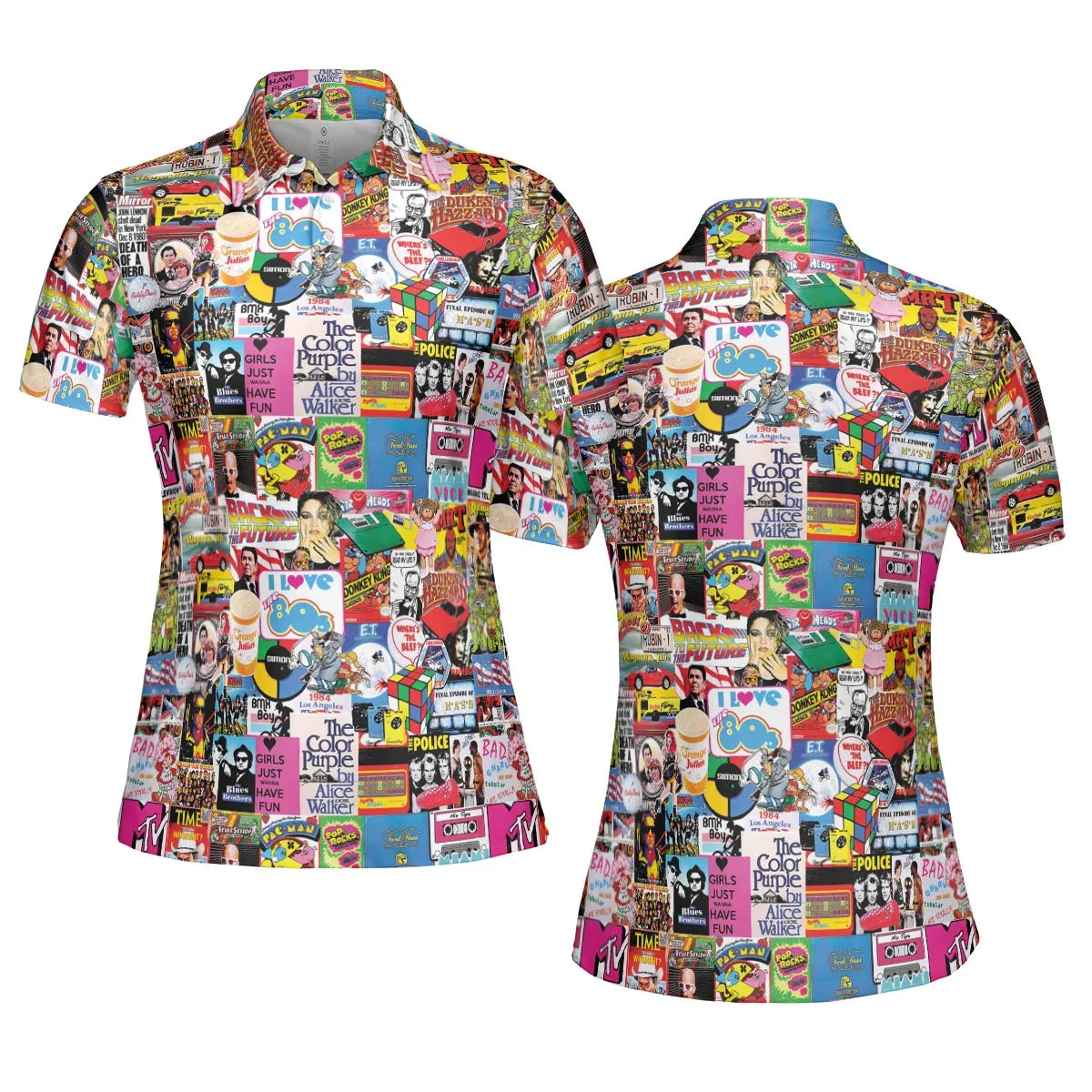 I heart 80s Collage Mr. T Back To the Future Pac-man AOP Men/Women Polo Shirt