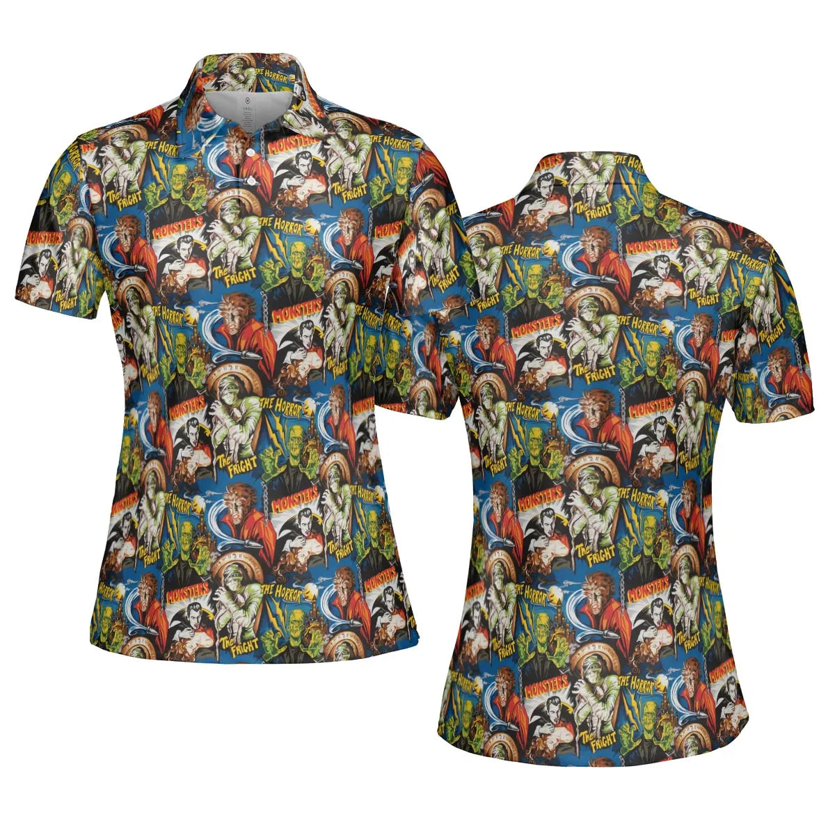 The Horror The Fright Dracula Frankenstein The Wolfman Monster Universal Pattern AOP Men/Women Polo Shirt