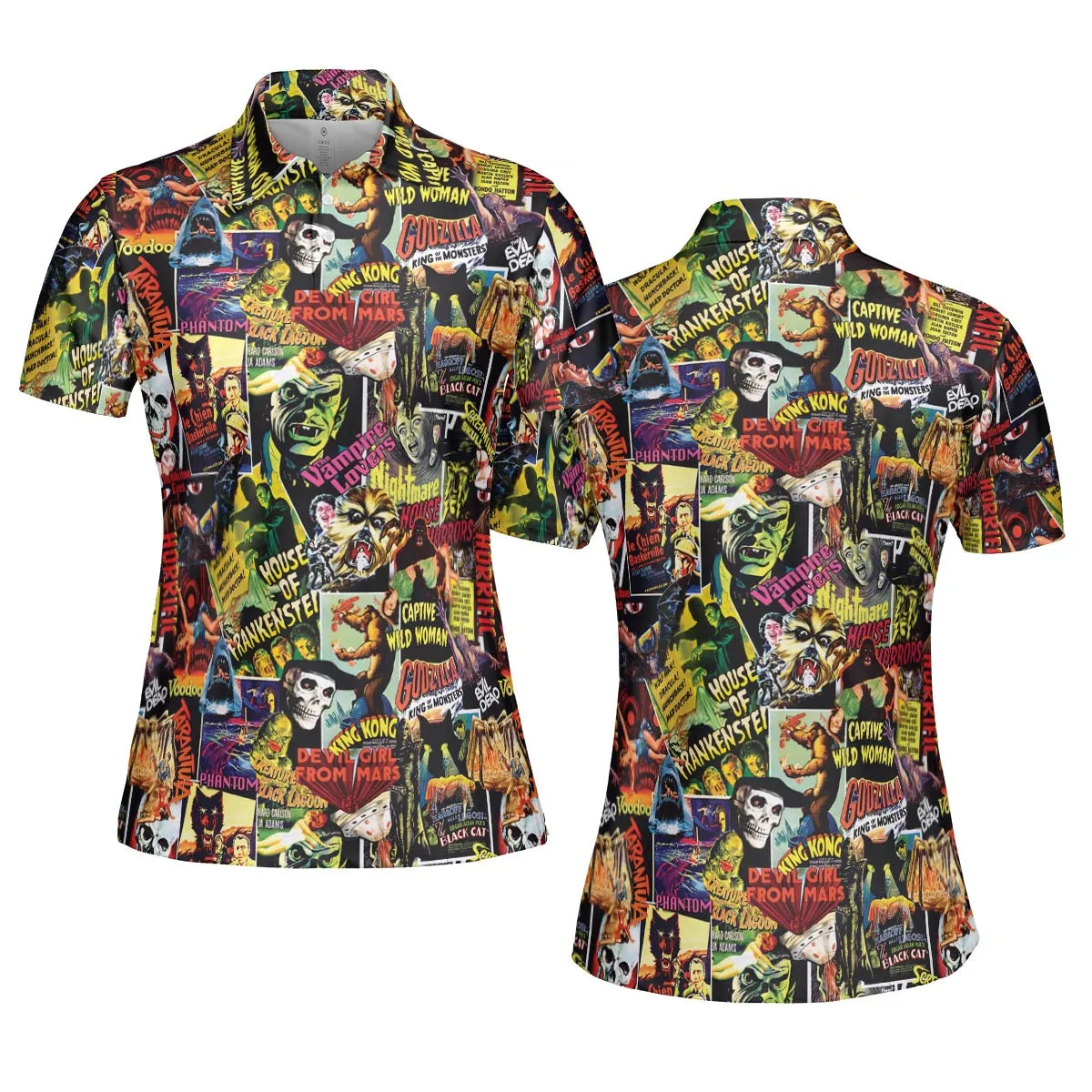Fright Night Halloween Retro Horror Characters Collage AOP Men/Women Polo Shirt