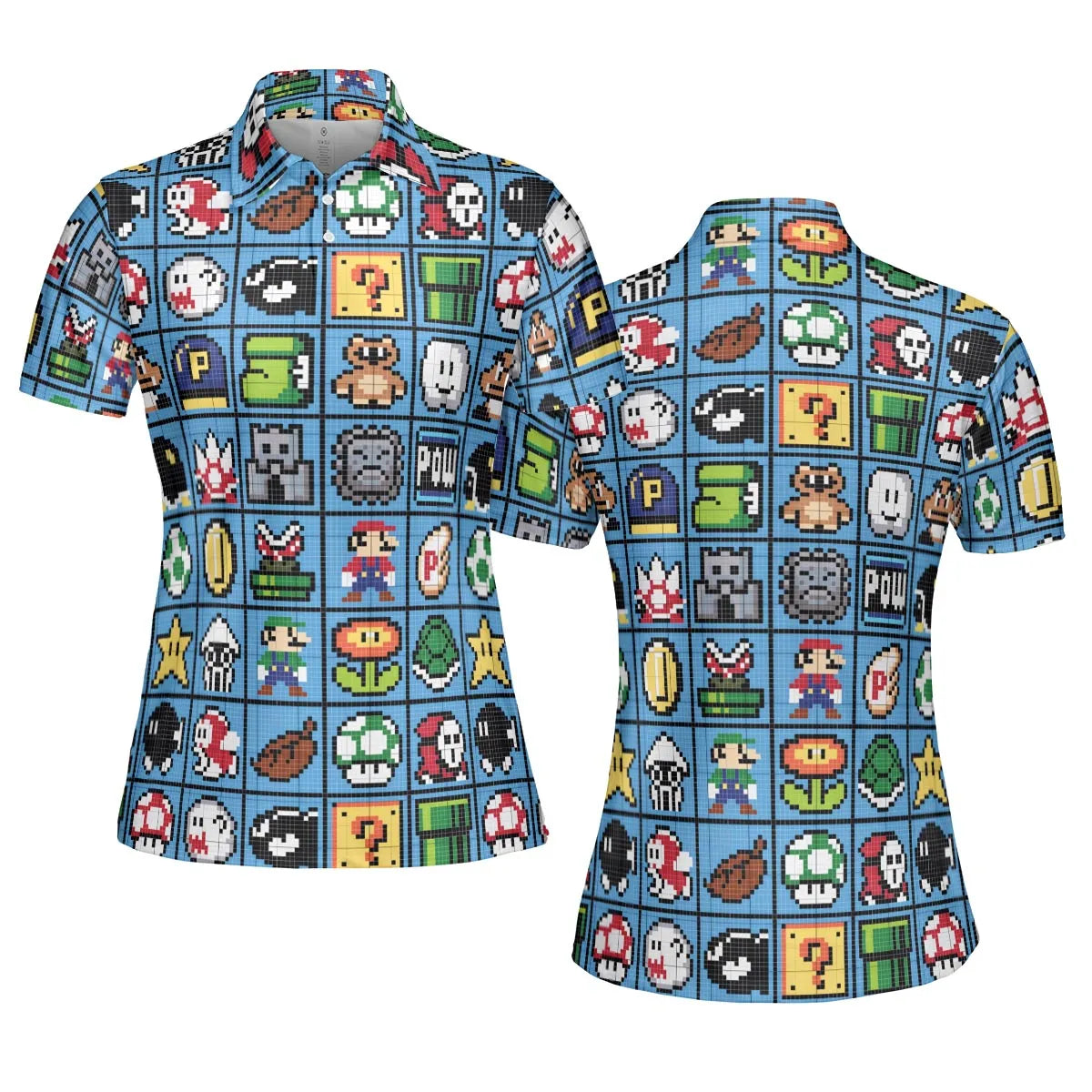 Mario Pixel Super Mario Pattern AOP Men/Women Polo Shirt