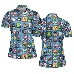 Mario Pixel Super Mario Pattern AOP Men/Women Polo Shirt