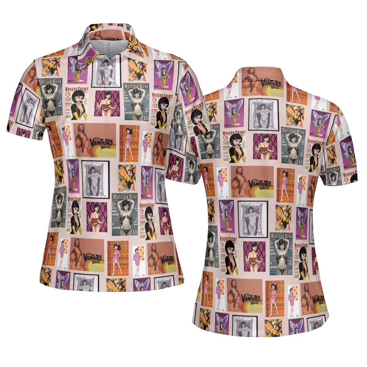 Dr. Mrs. The Monarch The Venture Bros. Magazine Poses AOP Men/Women Polo Shirt
