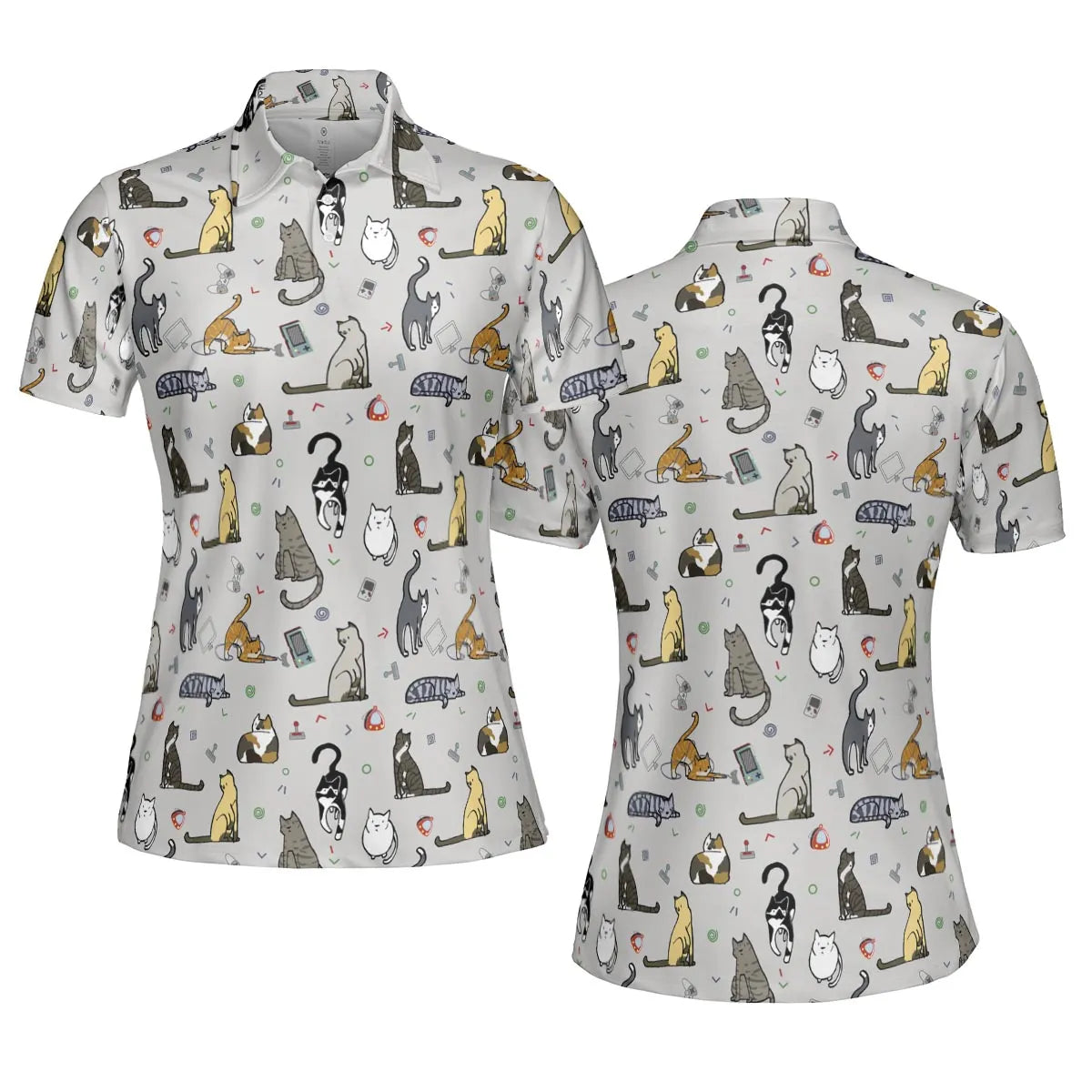 Cat the Gamer Pattern AOP Men/Women Polo Shirt