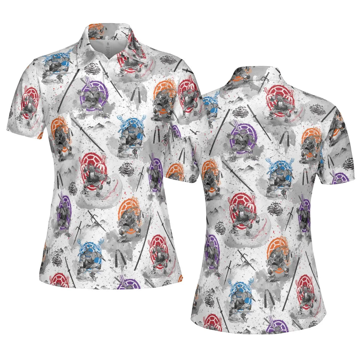 TMNT Characters Sumi-E Pattern AOP Men/Women Polo Shirt