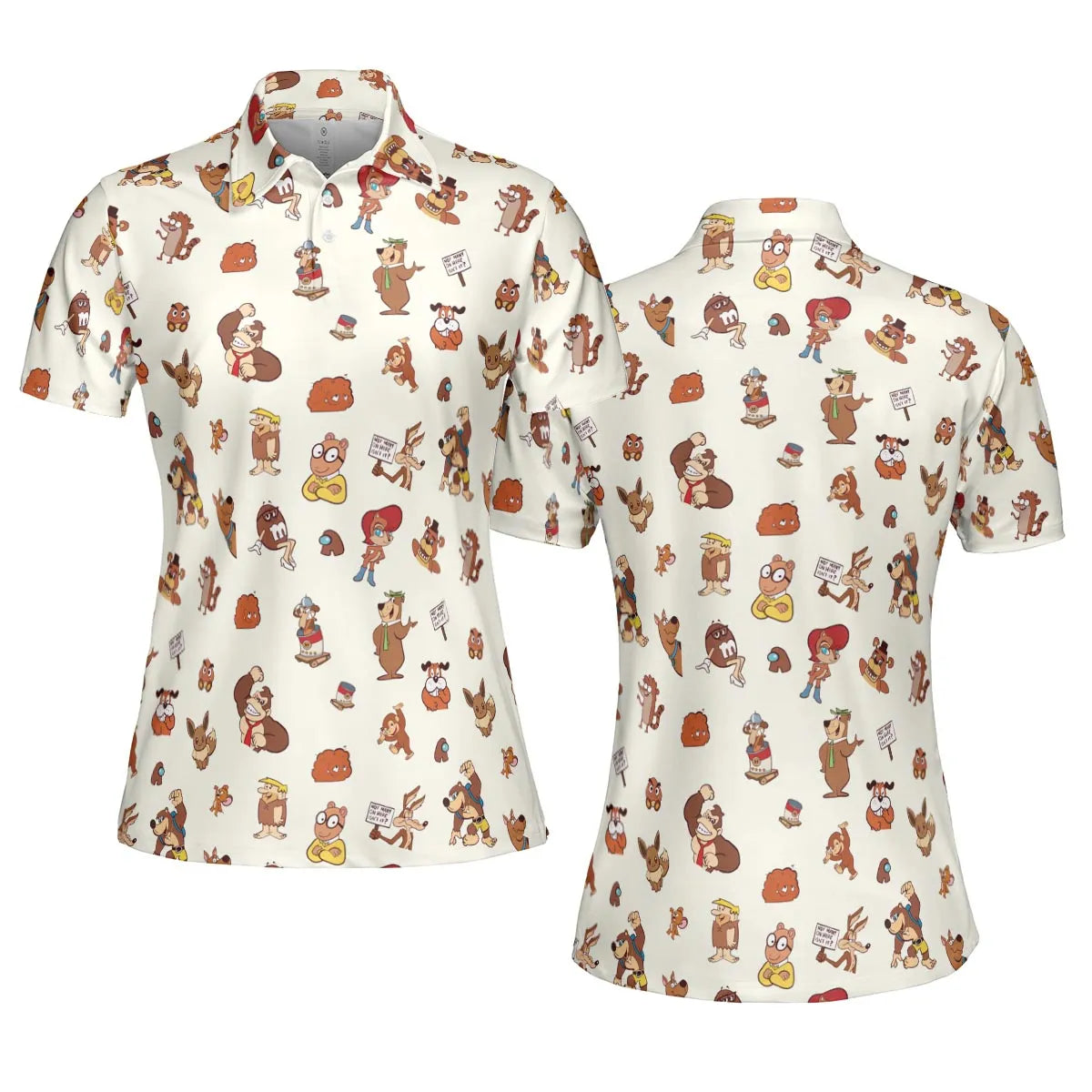 Famous Cartoon Characters in Brown AOP Men/Women Polo Shirt