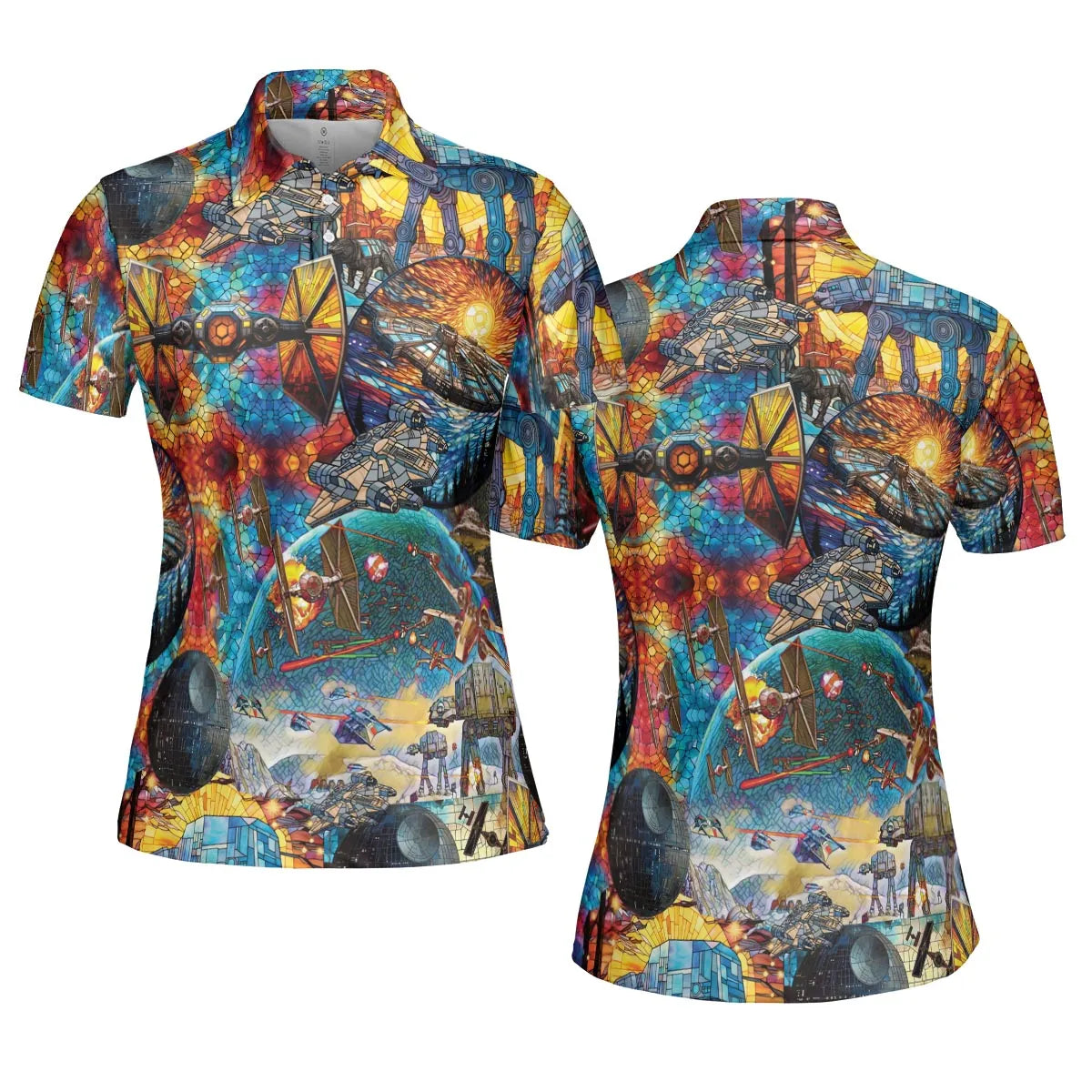 Spaceships Death Star Suncatcher Glass AOP Men/Women Polo Shirt