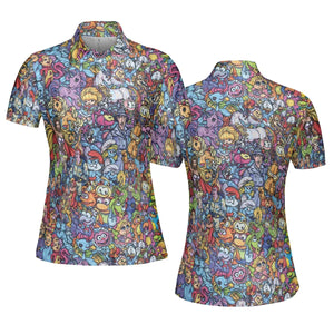 80s Throwback Cartoon Pattern AOP Men/Women Polo Shirt