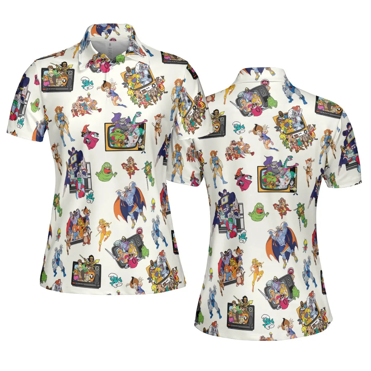 80s Famous Cartoon Characters Pattern AOP Men/Women Polo Shirt