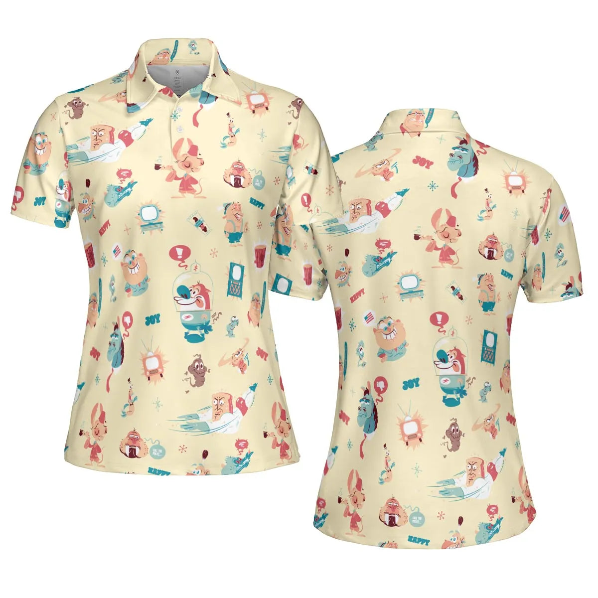 Ren and Stimpy Pattern AOP Men/Women Polo Shirt