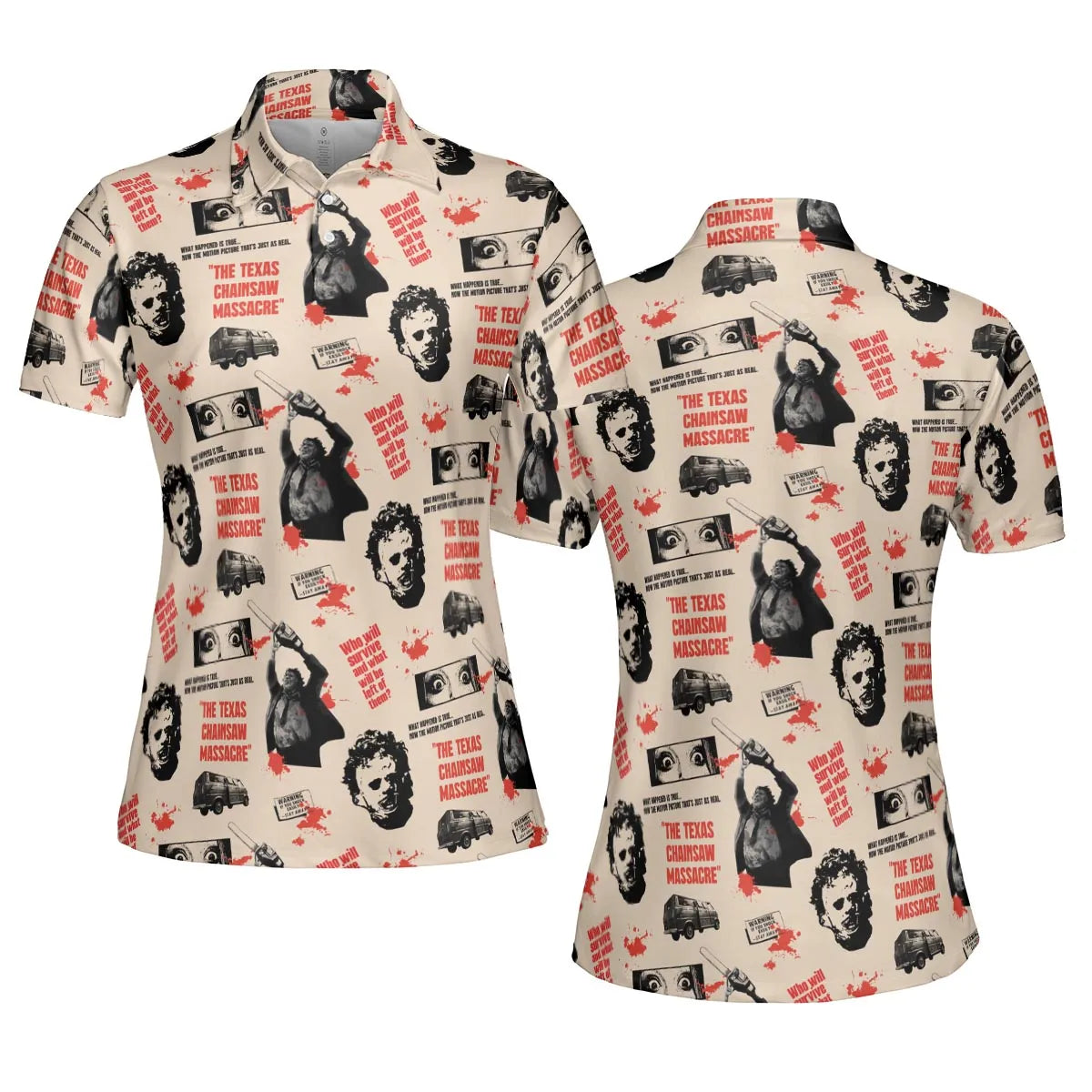 Leatherface The Texas Chainsaw Massacre Horror Pattern AOP Men/Women Polo Shirt