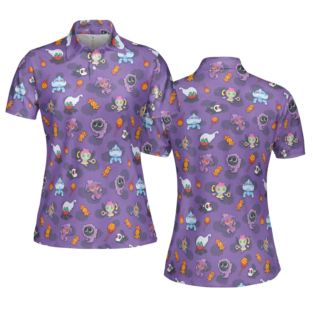 Team Purple Pokemon Pattern AOP Men/Women Polo Shirt