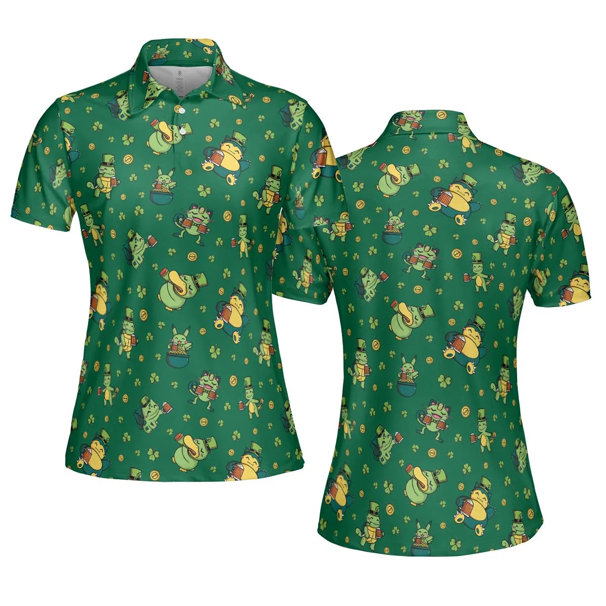 Happy St. Patrick day Pokemon Green AOP Men/Women Polo Shirt